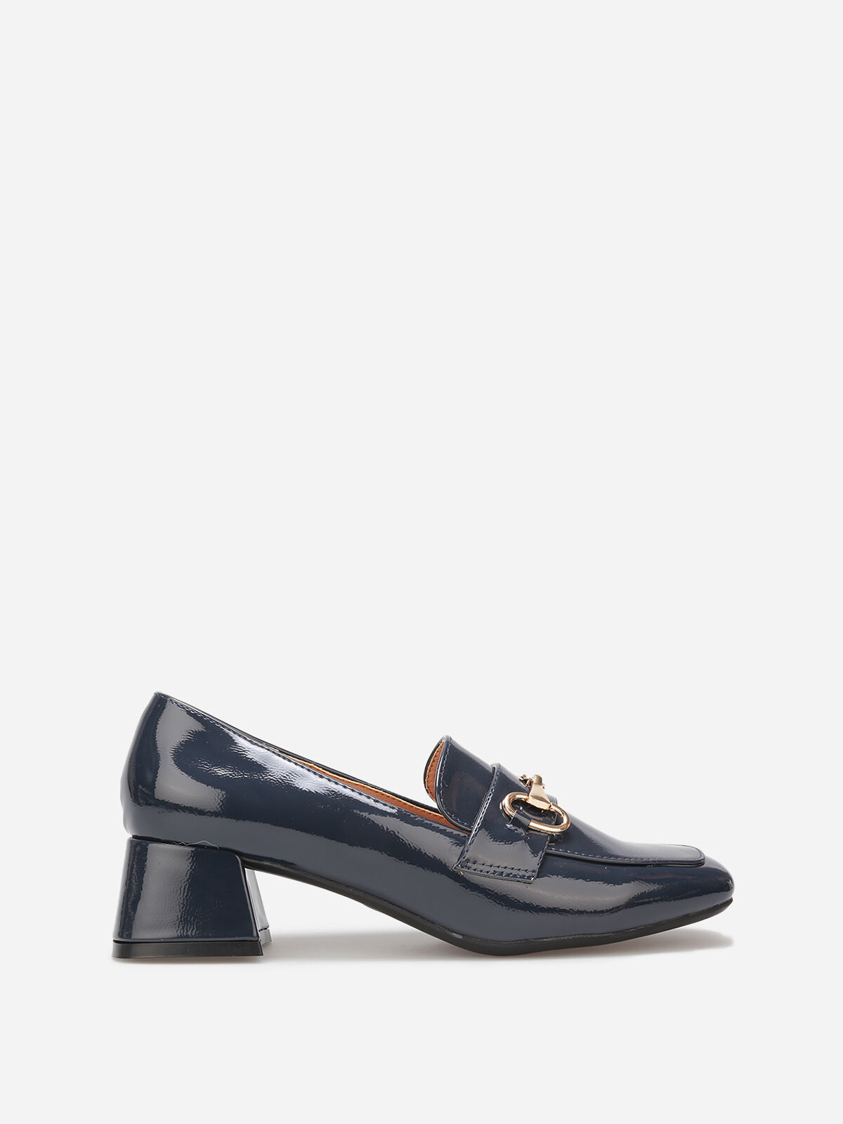 Mocassins vernis à talon et mors doré- Bleu marine