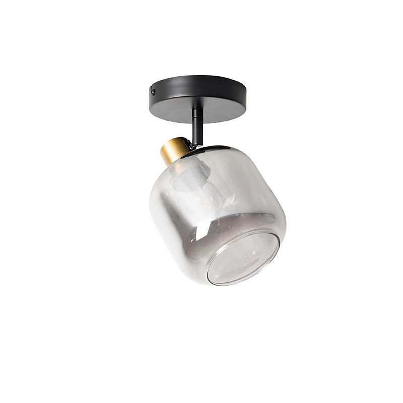 Design plafondspot zwart met goud met smoke glas - Zuzanna