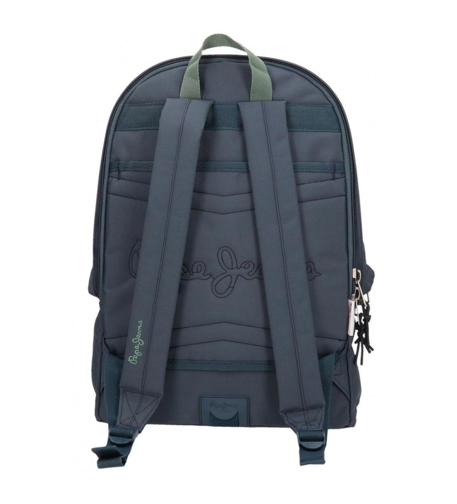 Mochila Pepe Jeans com suporte adaptável para computador, modelo Pepe JeansTom, dois compartimentos, azul escuro.