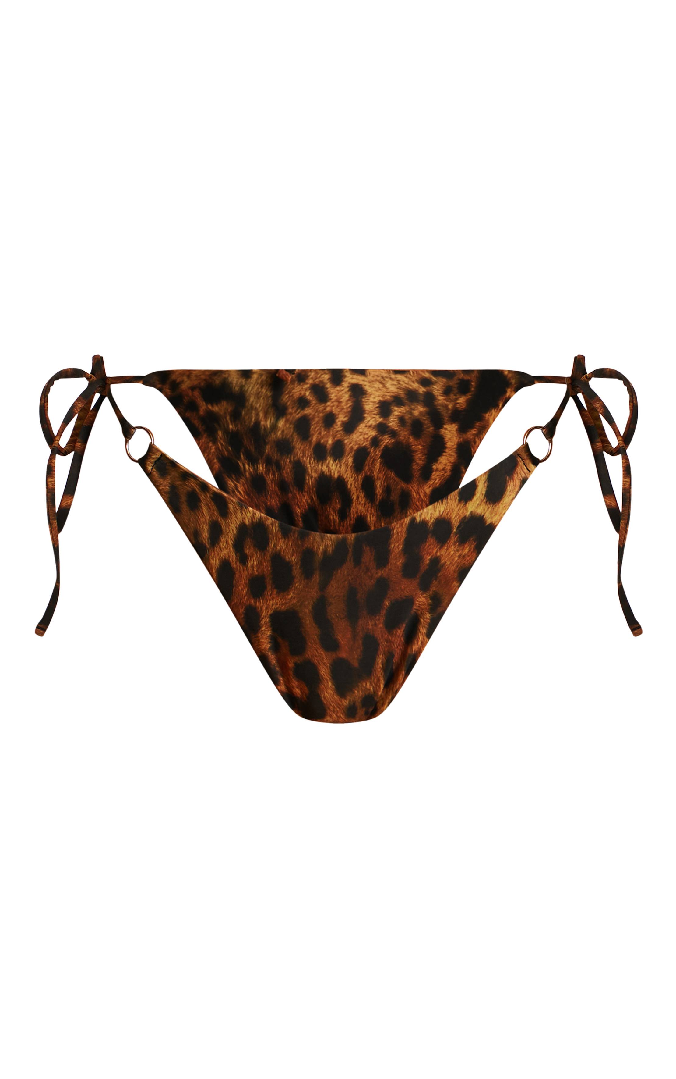 Marron Bas De Bikini Mini Avec Anneaux En O Et Liens Sur Les Côtés