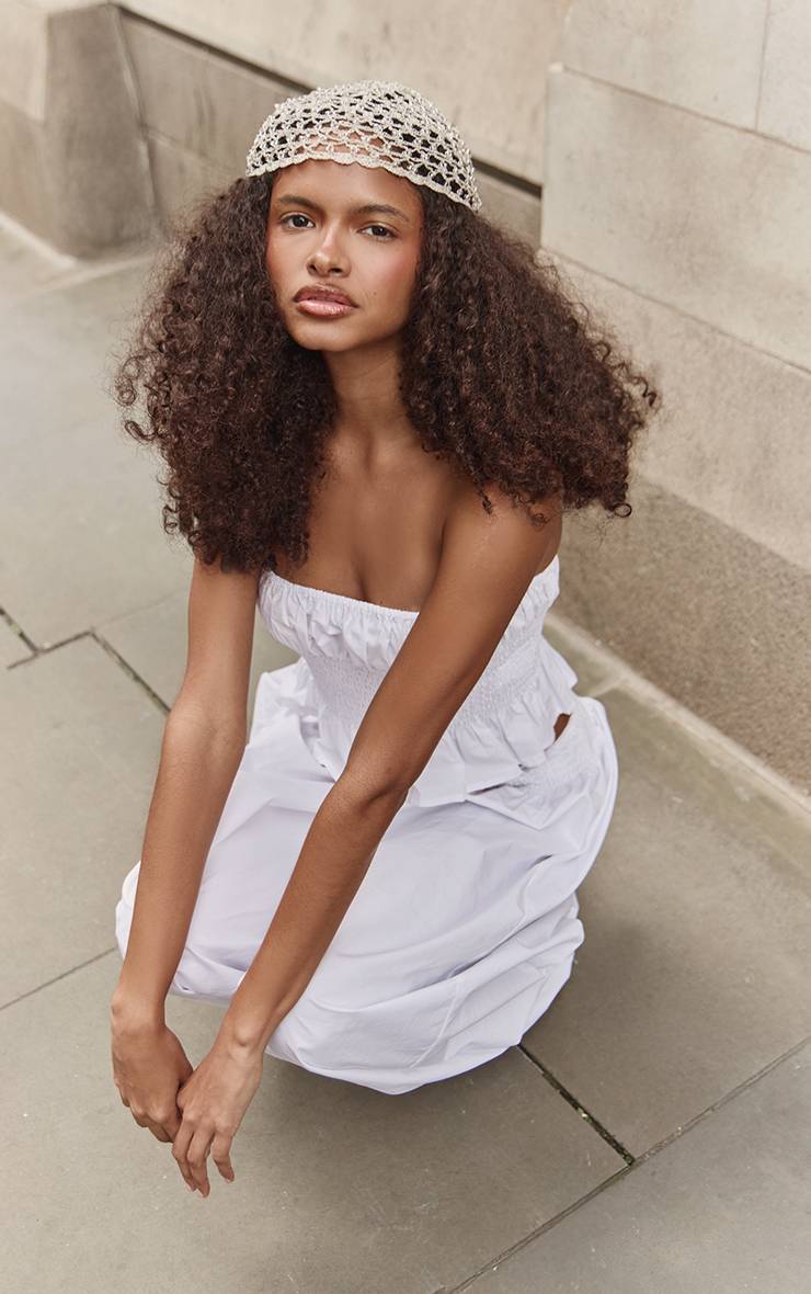 Blanc Haut Bustier Popeline Froncé Ensemble Coordonné