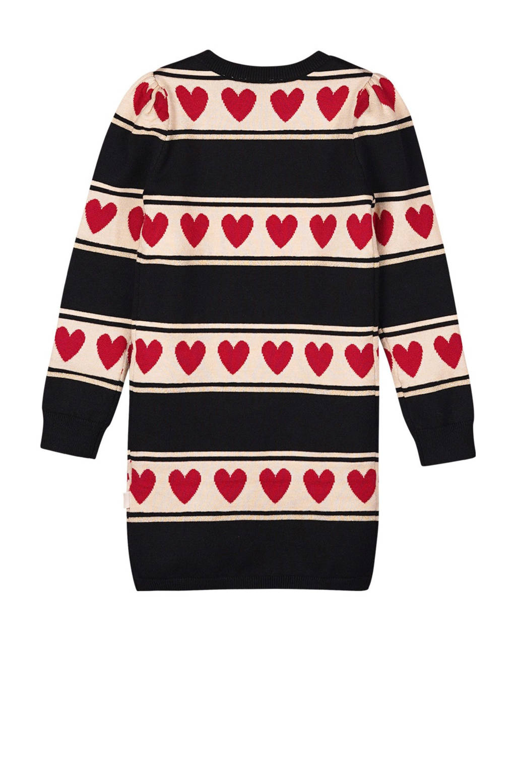 fijngebreide jurk Donna met all over print zwart/roze/ecru