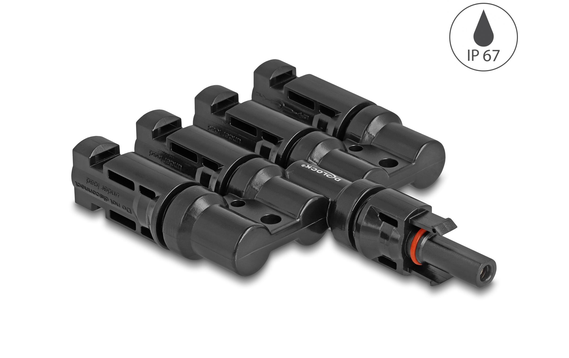 DL4 Solar Konnektor 1x Buchse zu 4x Stecker, IP67Delock DL4 Solar Konnektor 1 x Buchse zu 4 x Stecker