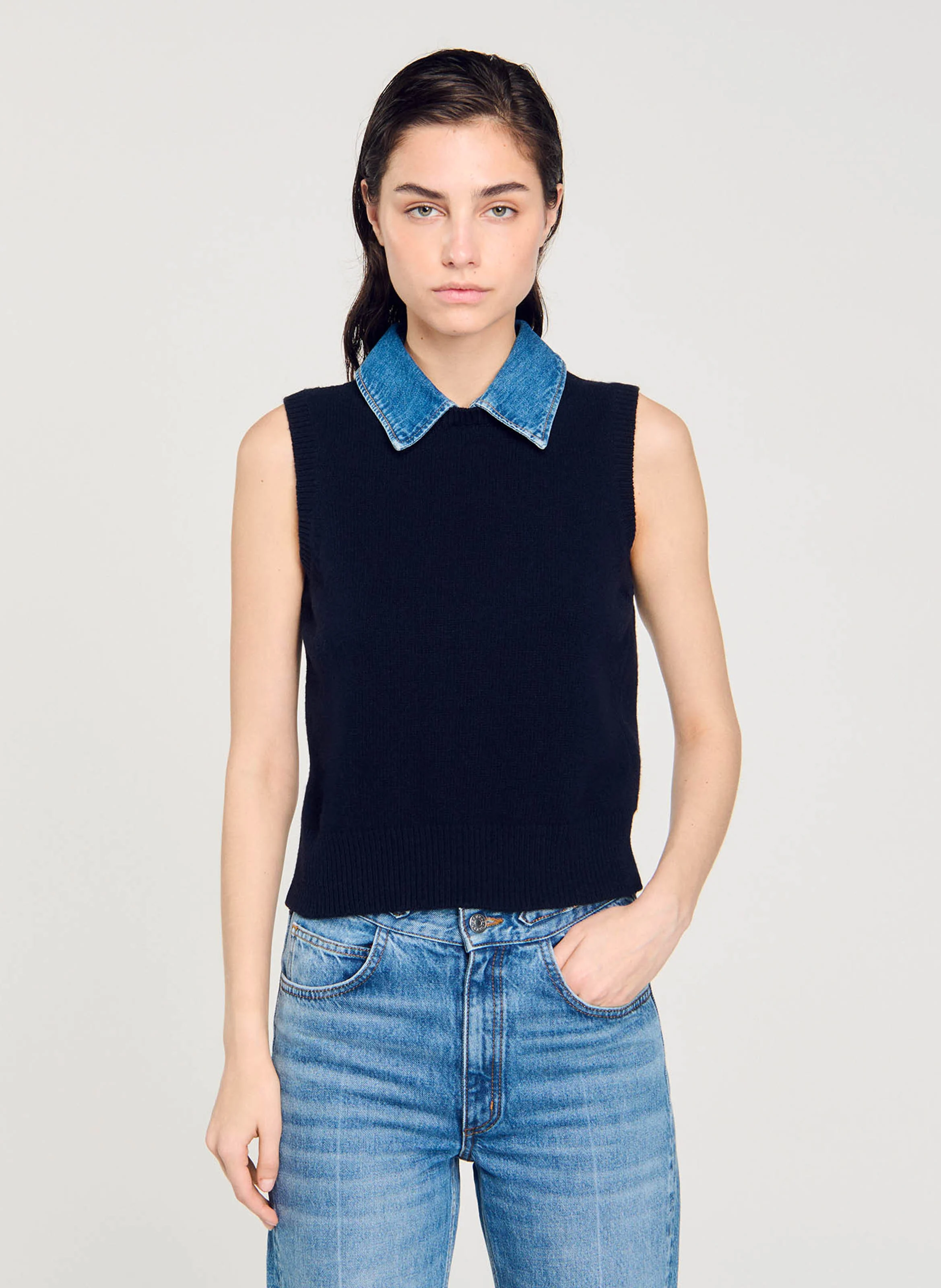 Pull à col amovible en laine mélangée | Bleu