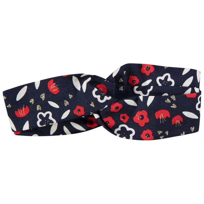 Bandeau croisé imprimé fleurs pour bébé fille - Bleu marine