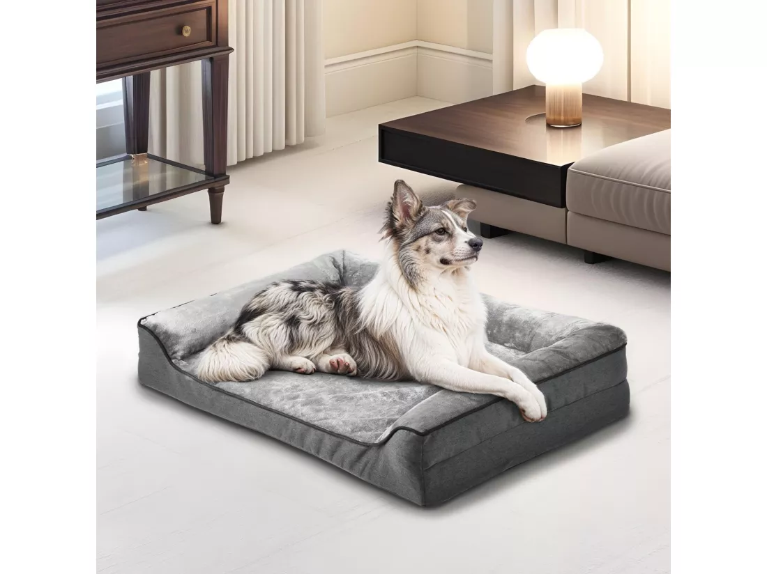 YITAHOME Panier Flanelle- pour Chien avec coussin- Tapis Orthopédique - Dehoussable - Lavable Lit Chien - 106x80cm - Gris