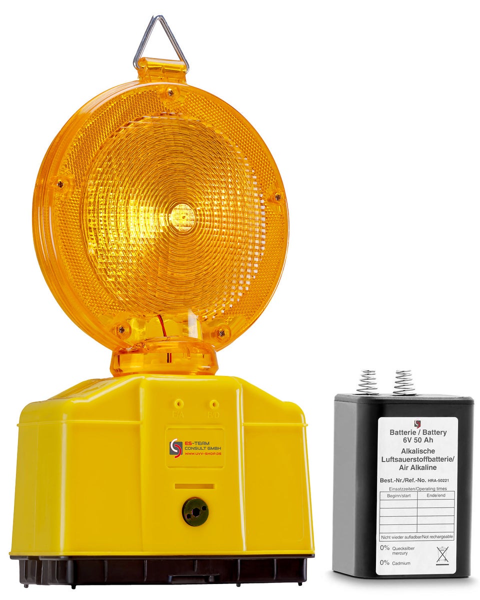 Bouwplaatsverlichtingsset UVWARN waarschuwingslampen geel met batterijen (High Power) / Set B met 50 Ah / 2 lampen + 2 batterijen