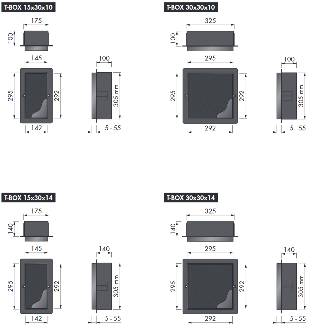 LoooX T-Box inbouwnis betegelbaar 15x30x10cm Antraciet
