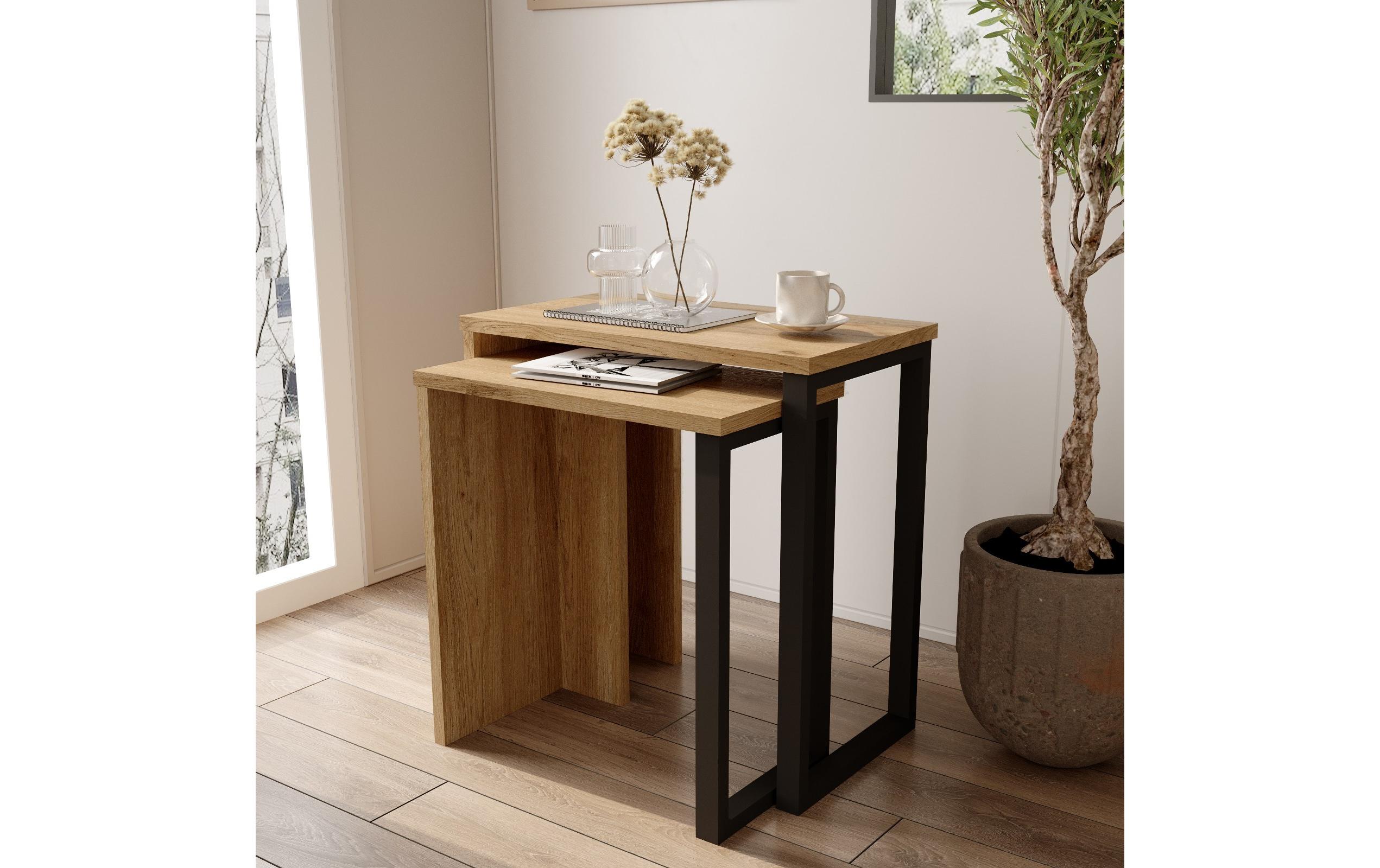 Beistelltisch On7-Su 52.8/47.8 cm, 2 Stück, Nature/Schwarz<br>Sofatisch