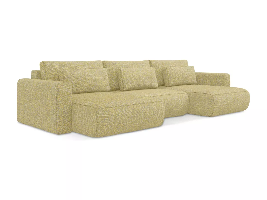 Canapé d'angle panoramique convertible en tissu texturé - moutarde - KAPUA