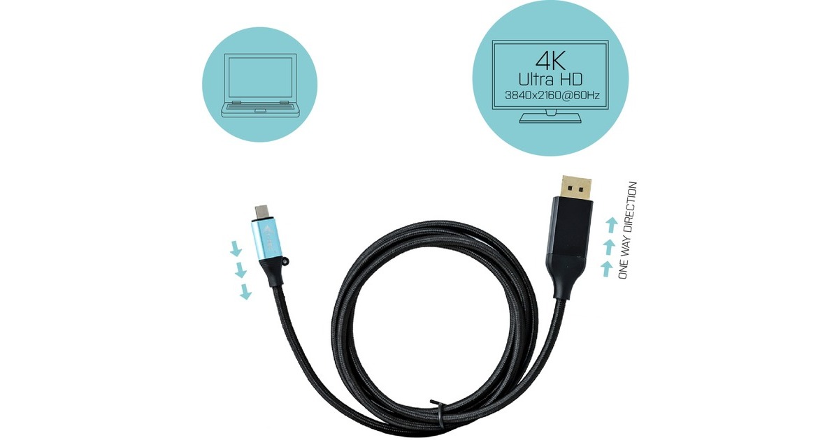 i-tecUSB-C > DisplayPort C adapter  (Zwart, 2 meter, 4K 60 Hz)