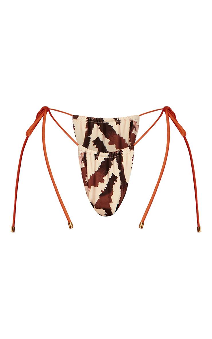 Gris Pierre Bas De Bikini À Imprimé Animal Avec Bretelles Contrastées Et Liens Sur Les Côtés