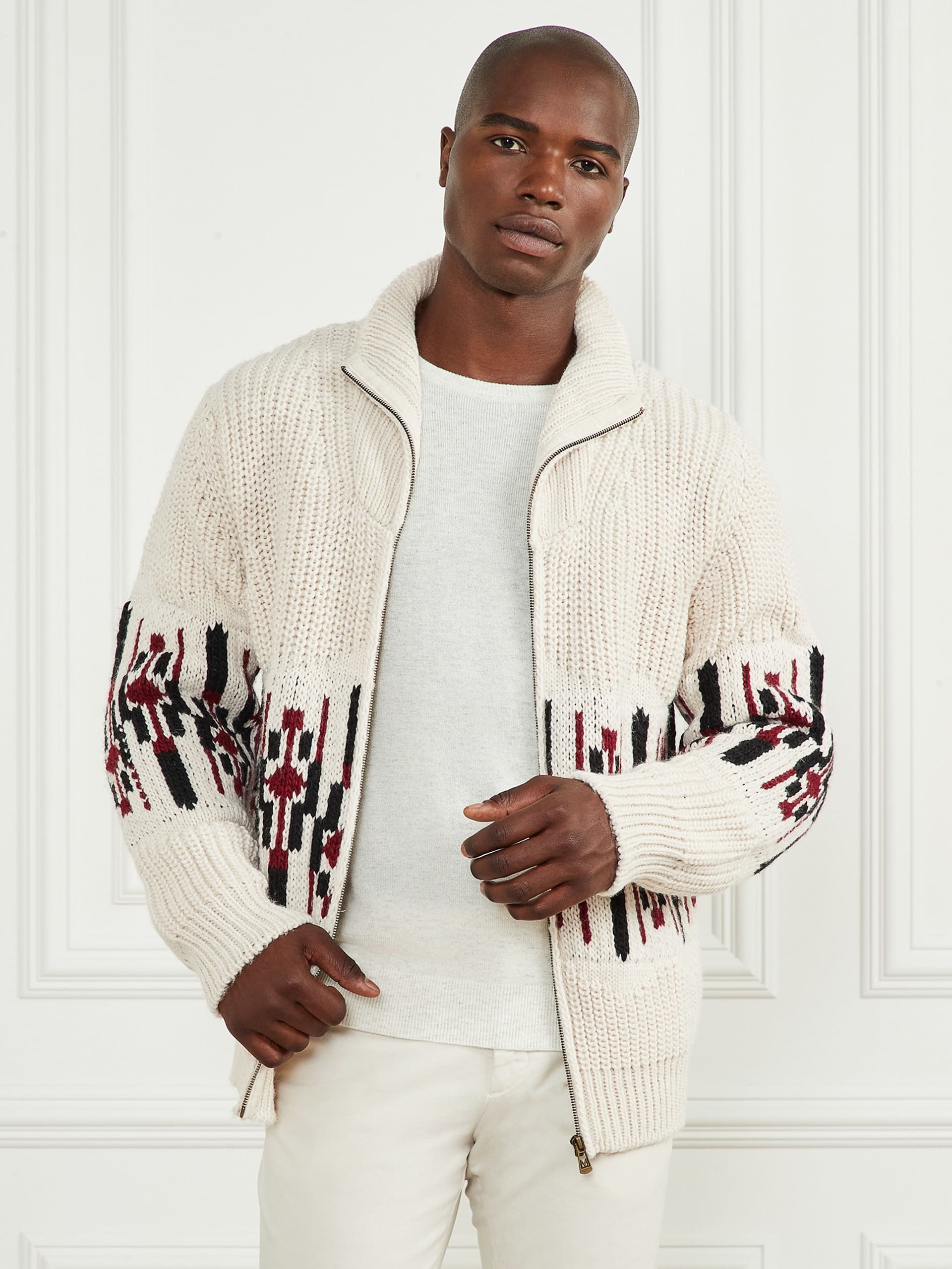 Cardigã de gola alta em jacquard