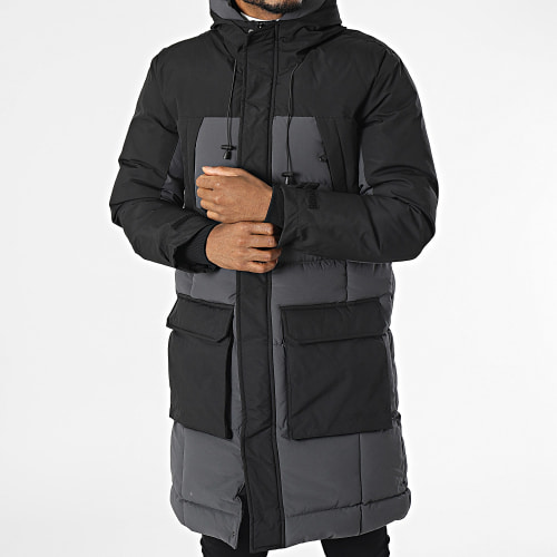 Doudoune Capuche Longue Gris Noir