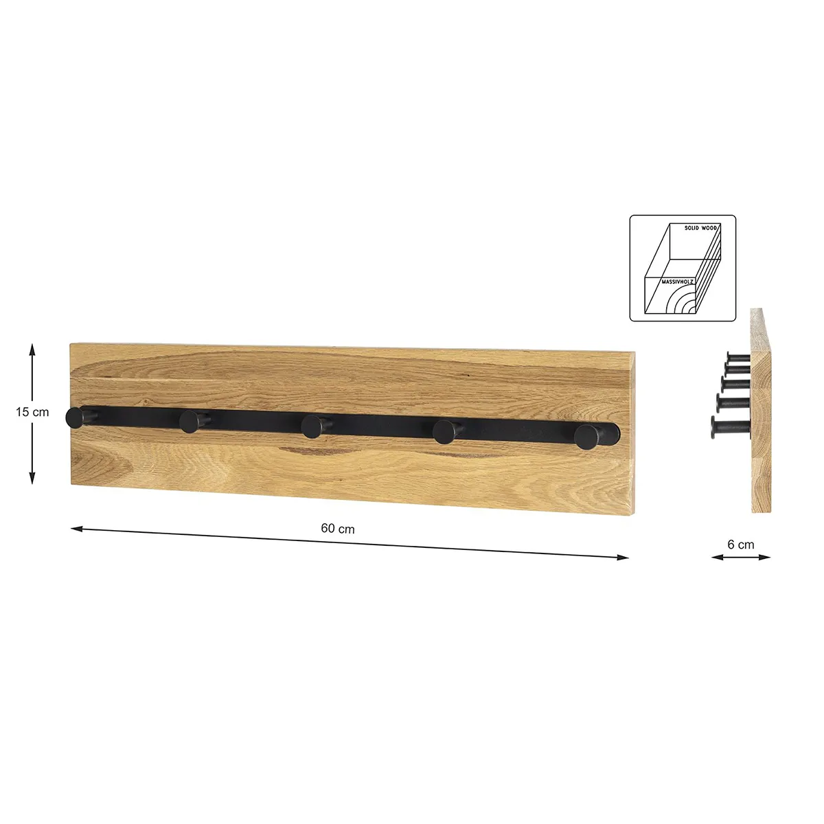 Pegane Garderobe murale - Chêne et métal noir