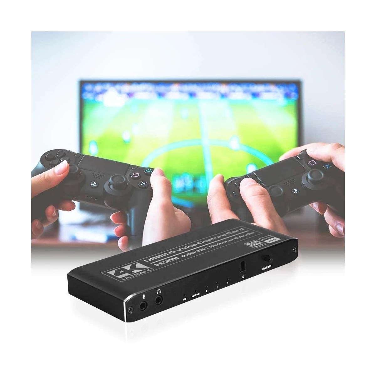 NÖRDIC HDMI Switch 3 til 1 med videoopptakskort HDMI2.0 4K60Hz USB3.1 Mikrofon og lydutgang HDMI Signalløkkeutgang HDR HDCP2.2 EDID RGB8: 8:8
