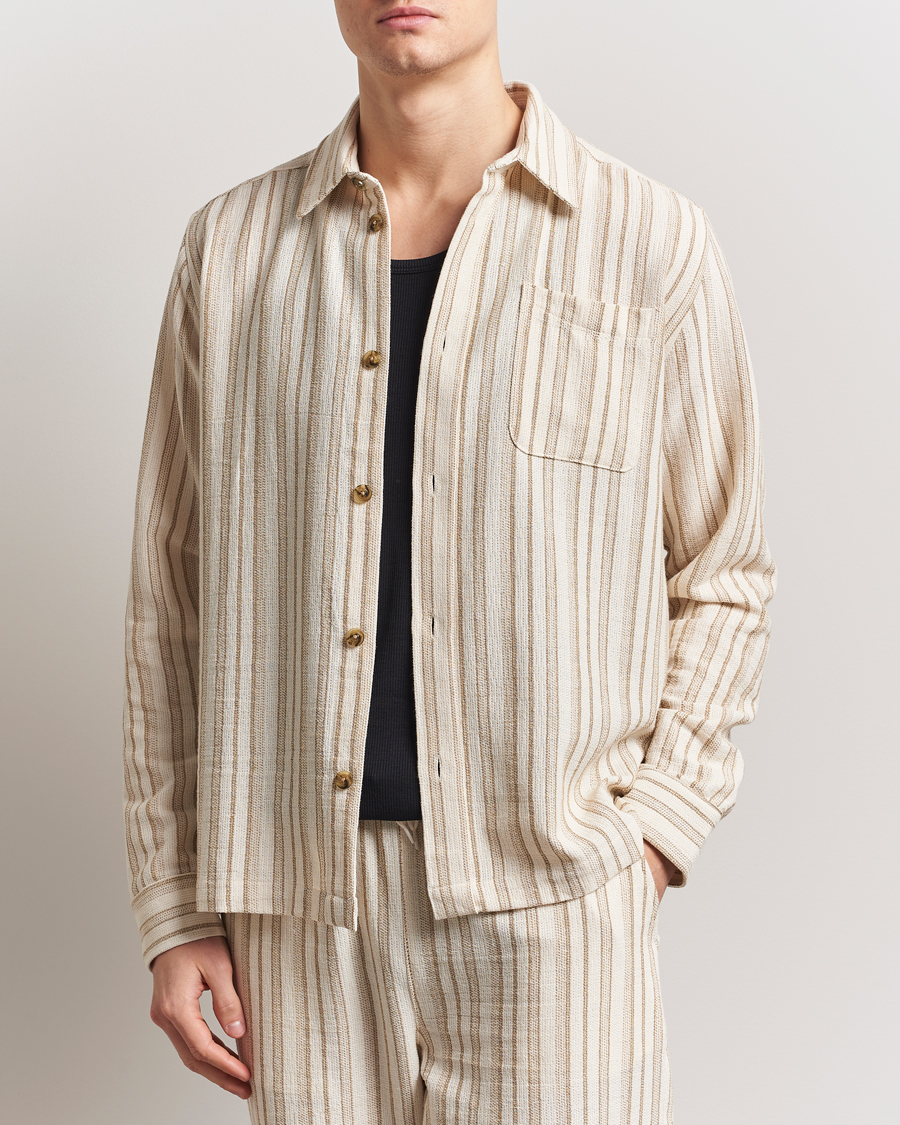 Les Deux Shane Stripe Cotton Overshirt Ivory