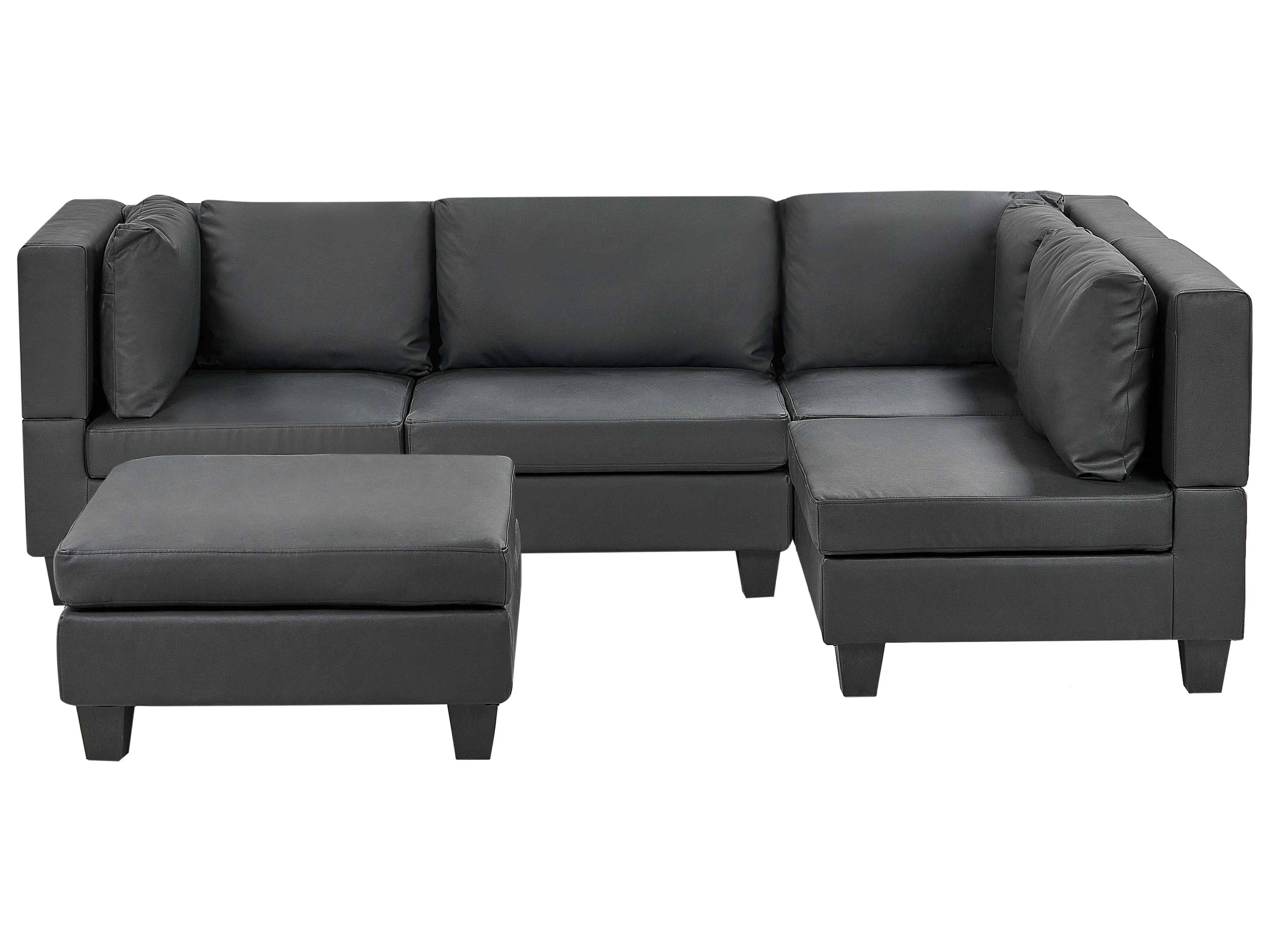Modulaire hoekbank 4-zits UNSTAD Kunstleer Zwart met ottomaan linkszijdig