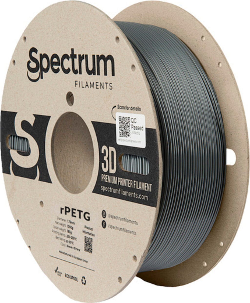 Spectrum  RPETG Iron Grey, 1,75 mm / 1000 g    Recyceltes PETG Material in Iron Grey