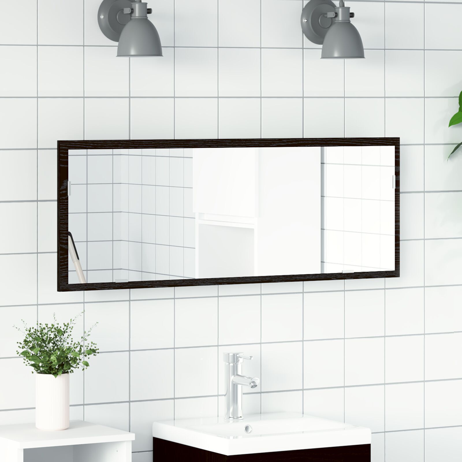 vidaXL LED badkamerspiegel met spiegel zwart eiken 100 x 8,5 x 37 cm