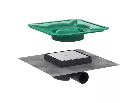 Bonde carrée carrelable receveur de douche HANSGROHE RainDrain Spot acier inox brossé