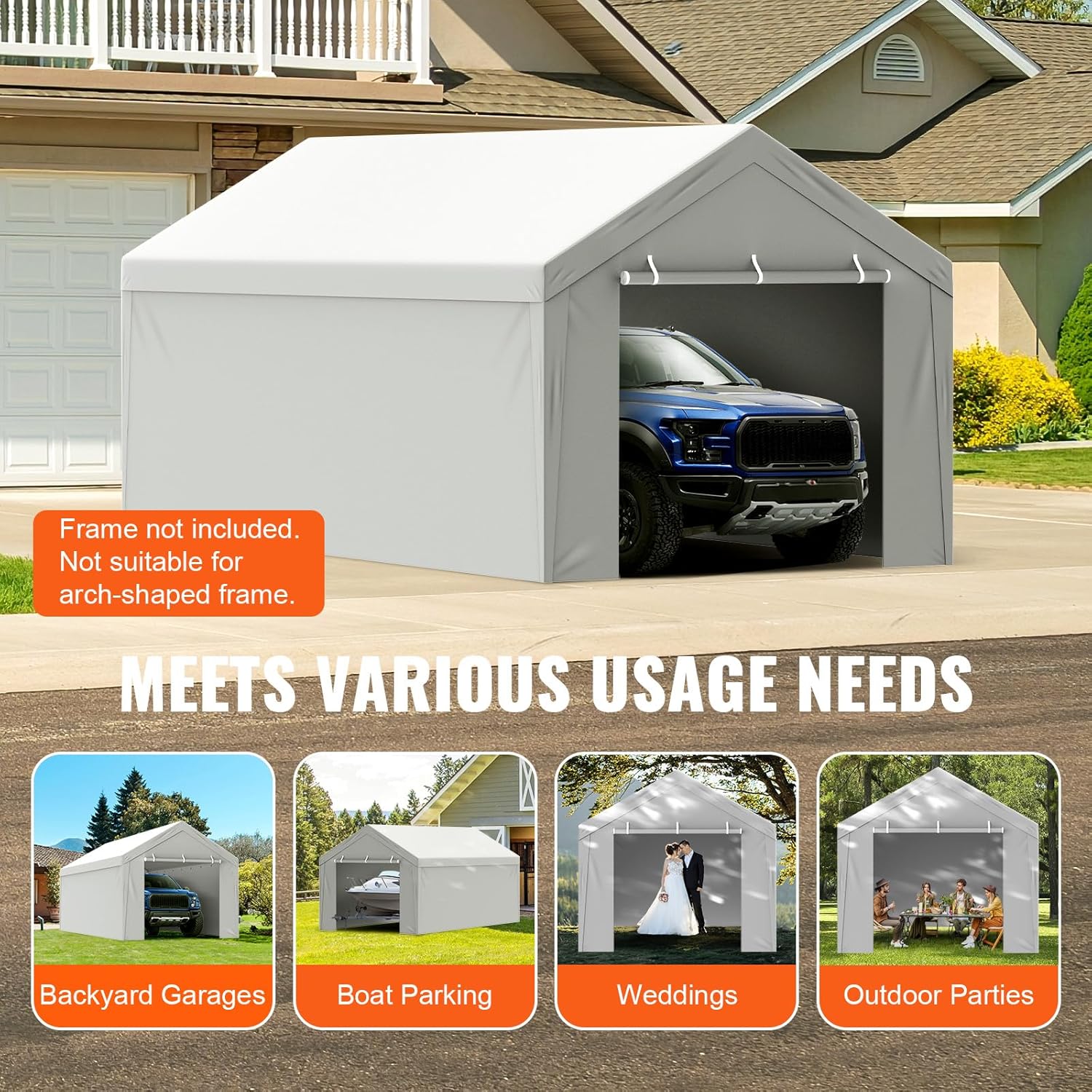 VEVOR Carport Garagezelt, Oben + Seitenwand 3 x 6 m, Garagenzelt-Unterstandplane, wasserdicht und UV-geschützt, einfache Installation mit Spanngurten, weiß (Rahmen Nicht im Lieferumfang enthalten)