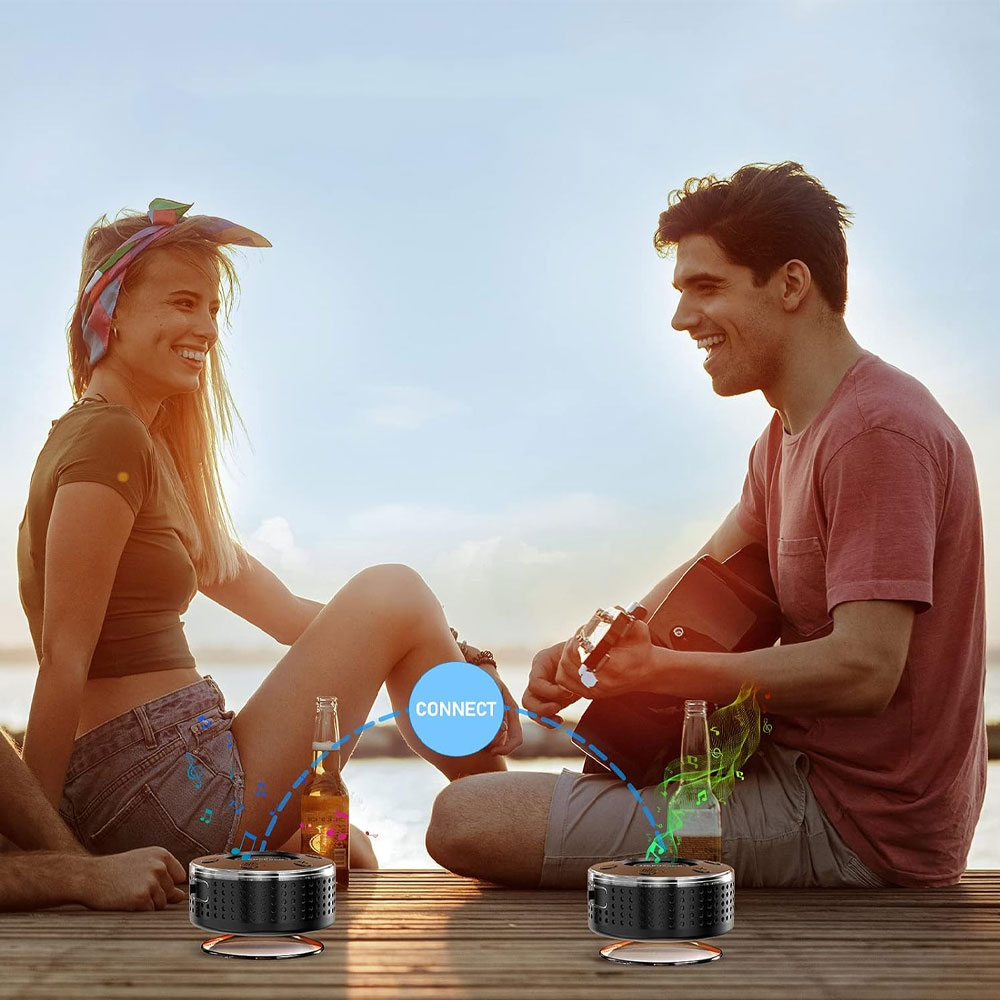 Portabler Mini Bluetooth Dusch Lautsprecher mit Saugnapf Halterung Wasserfest für das Badezimmer (IPX7) - Schwarz