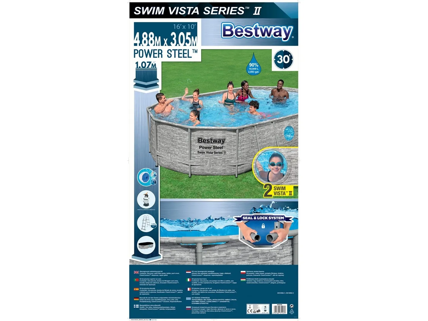 Bestway Power Steel 56946, 10949 L, Indrammet pool, Voksen & barn, Stige, Brun, 64,7 kg