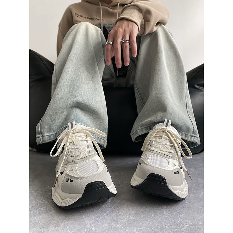 HANO - Gestreepte platform veterschoenen