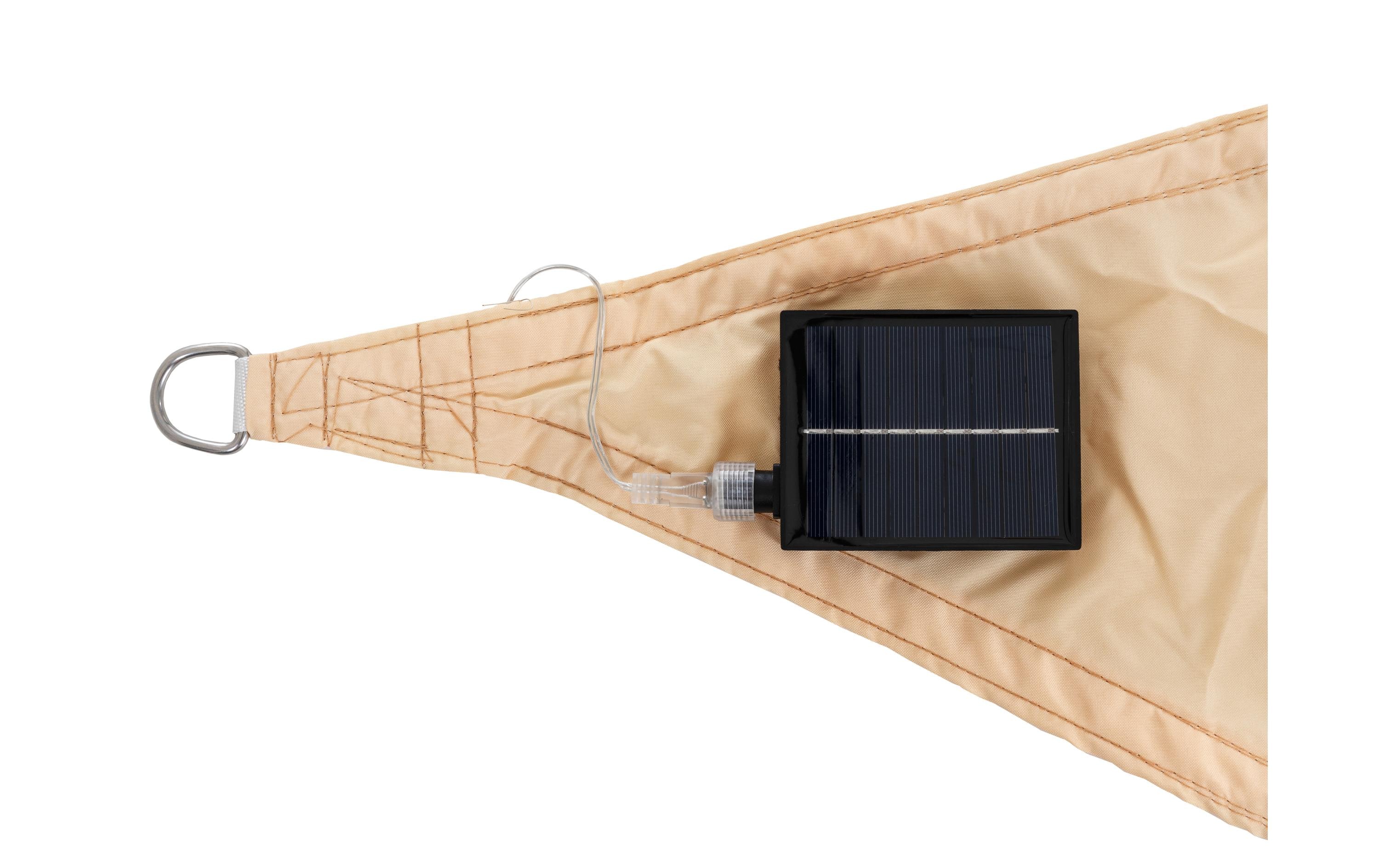 Sonnensegel LED Solar, 360 cm, Dreieck, BeigeSchattentuch für Terrasse oder Balkon