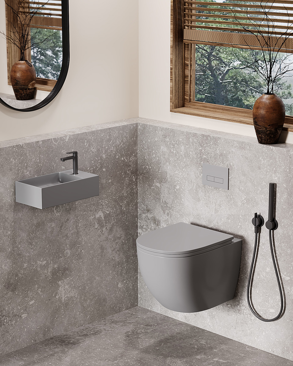 Saniclear Itsie fontein mat grijs met kraangat rechts 39x22x10cm