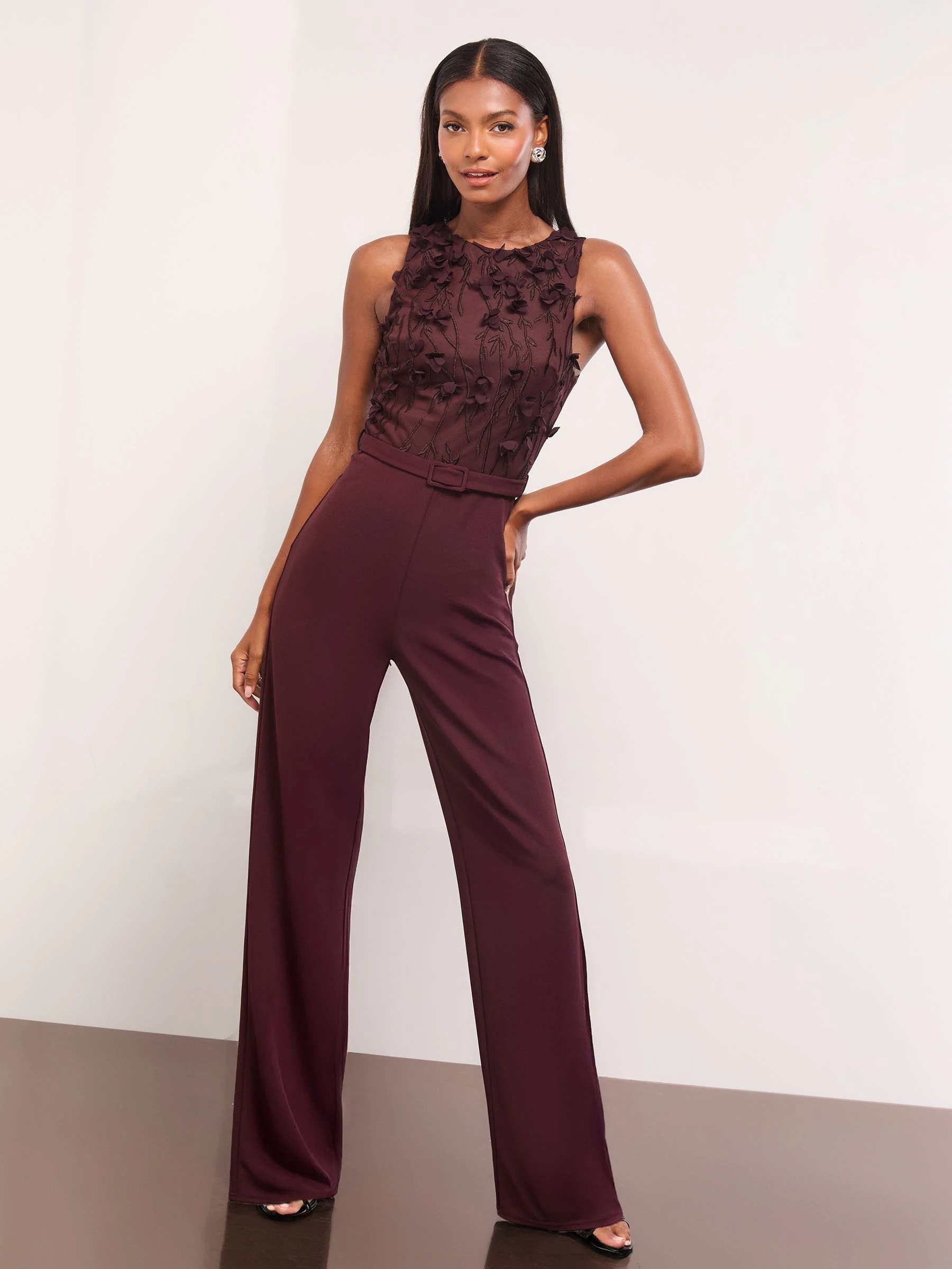 Lipsy Floral 3D Textured Halter Jumpsuit