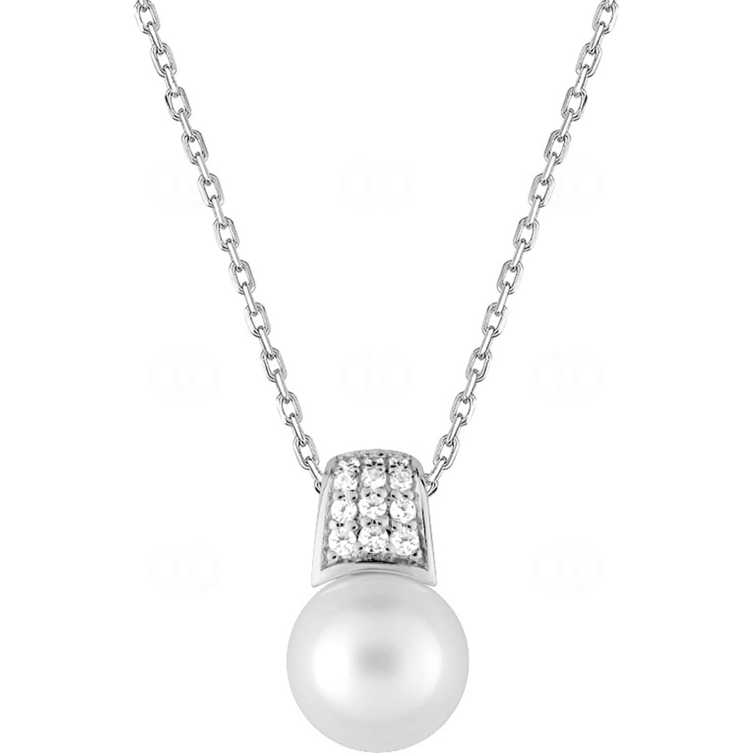 Collier mit Anhänger 925 Silber rhodiniert mit Kunstperle 9mm und Zirkonia