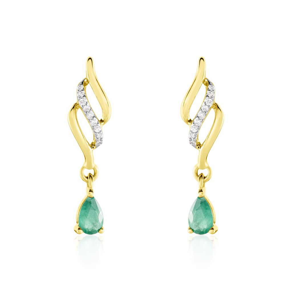 Boucles D'oreilles Pendantes Or Jaune  Patrocle Emeraude Et Diamants