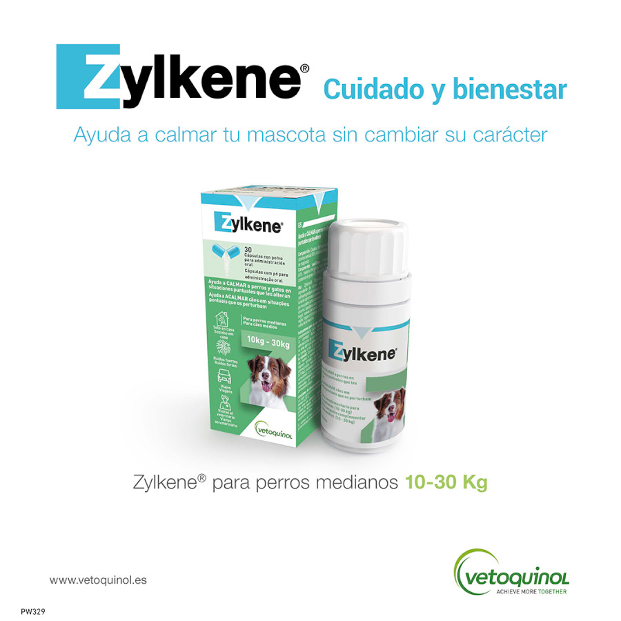 Vetoquinol Zylkene, suplemento calmante natural em cápsulas para cães e gatos.