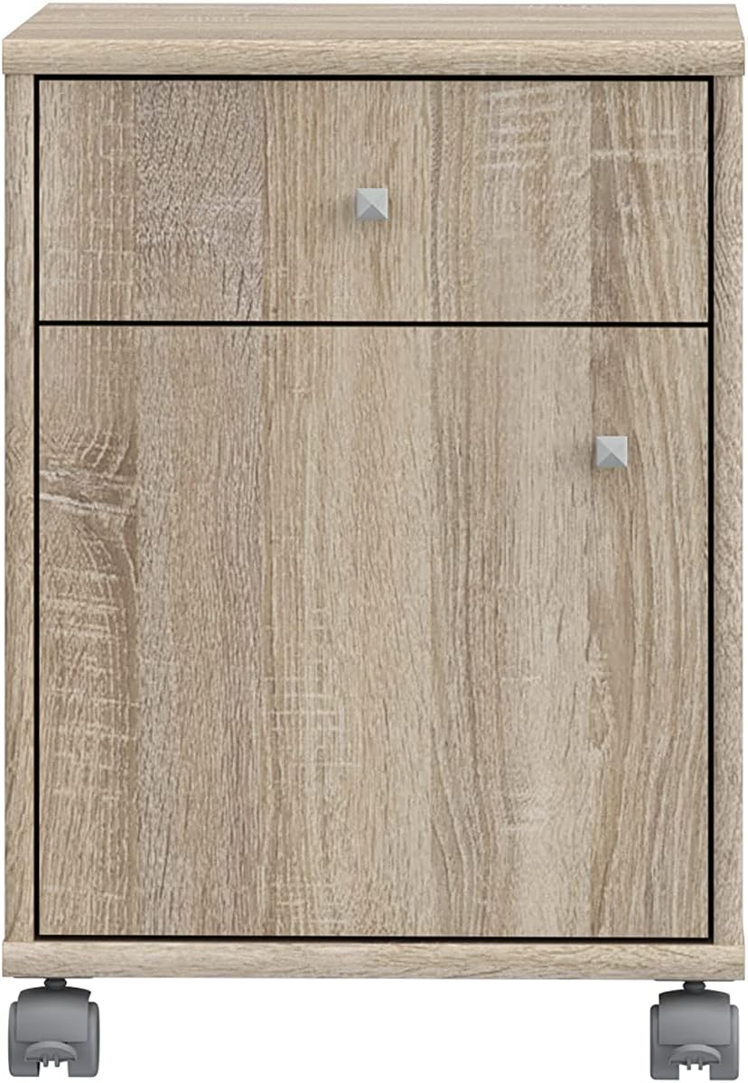 Forte Tempra 2 Rollcontainer mit 1 Tür und 1 Schublade, Holzwerkstoff, Sonoma Eiche Dekor, B x H x T: 38,6 x 54, 2 x 42 cm