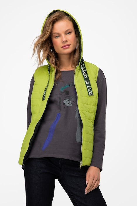 Wende-Steppweste, wasserabweisend, Kapuze, Zipper, ärmellos
