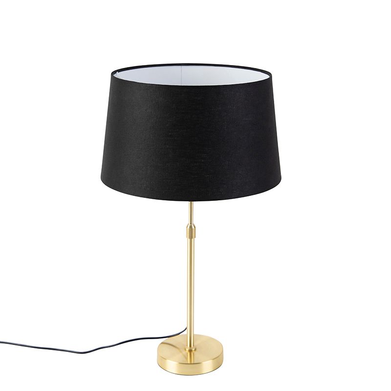 Tafellamp goud/messing met linnen kap zwart 35 cm - Parte