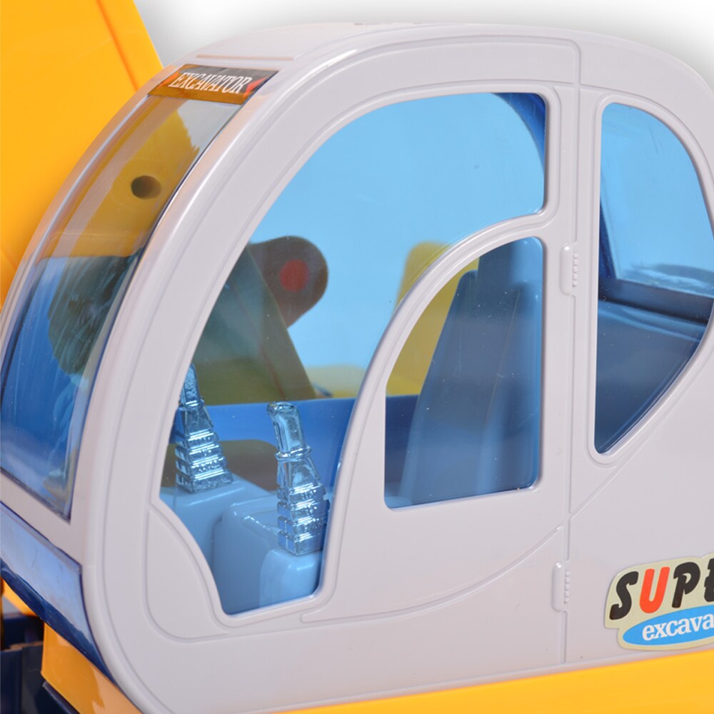 Moni Spielzeug Bagger 138 mit Helm, 77 cm lang Lenkrad Hupe, bewegliche Schaufel gelb