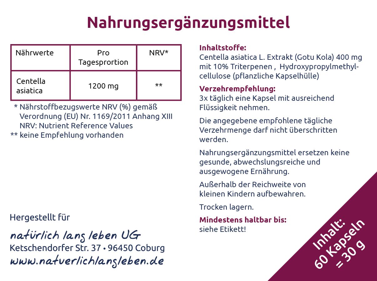 natürlich lang leben Centella asiatica Extrakt