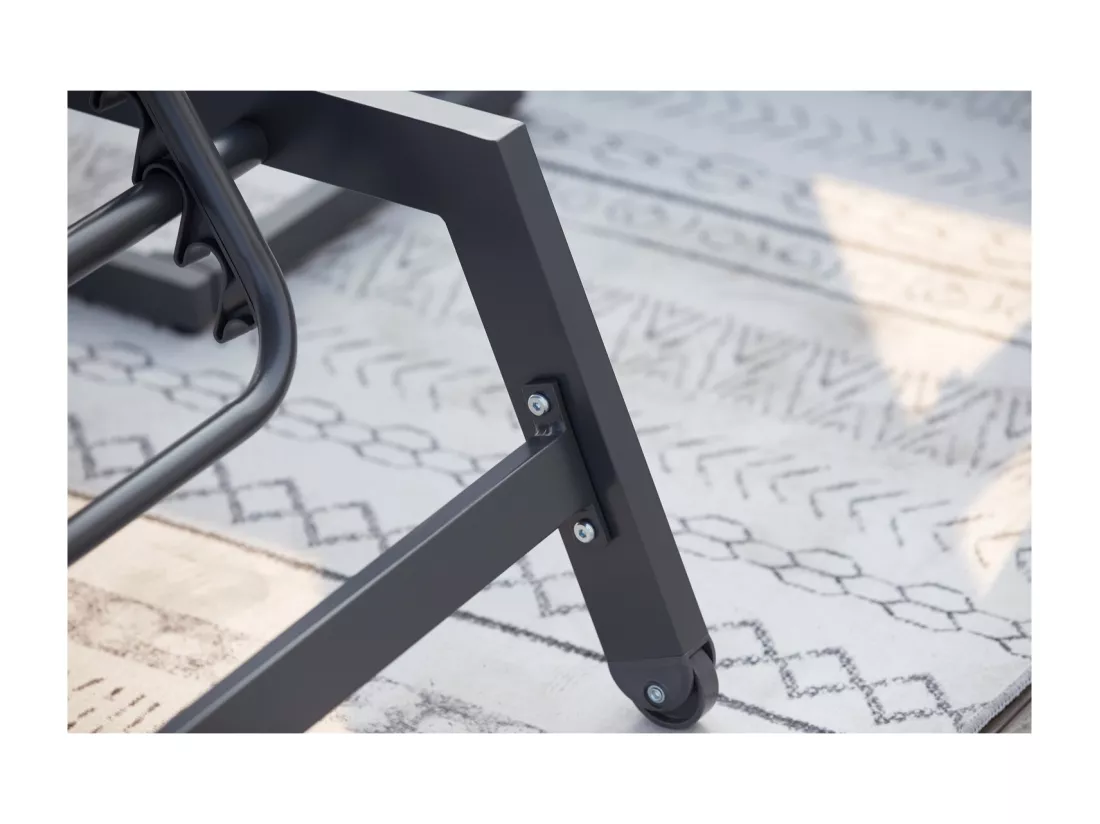Lot de 2 transats + table d'appoint gris/noir PRATO