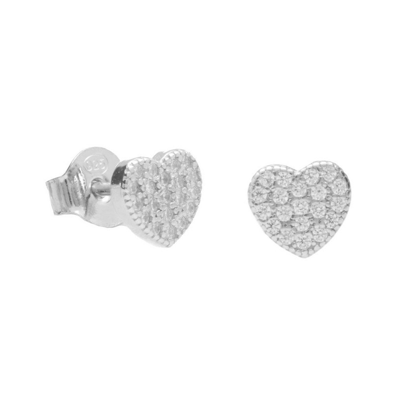 Boucles d'Oreilles Argent 925/000 Rhodié - Coeur Pavé de Zirconiums