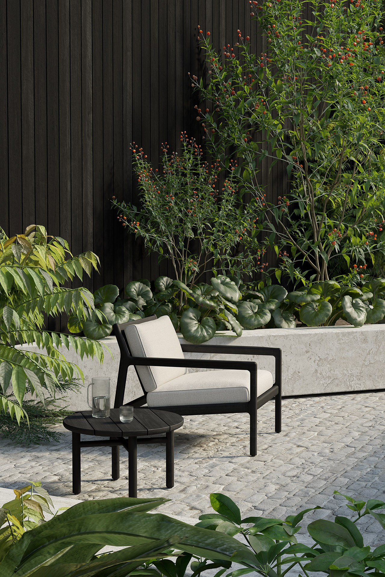 Teak Jack lounge chair - zwart - outdoor - naturel
