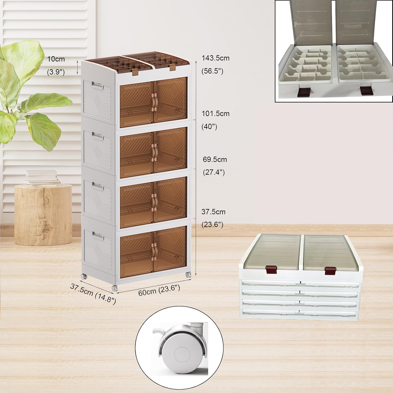 MECOLOR Extra große Aufbewahrungsbehälter aus Kunststoff mit Deckel, 280L Stapelbare Aufbewahrungsbox auf Rollen, Faltbarer Kleiderschrank Aufbewahrungsorganisator, Aufbewahrungseinheit für (TL60-5)