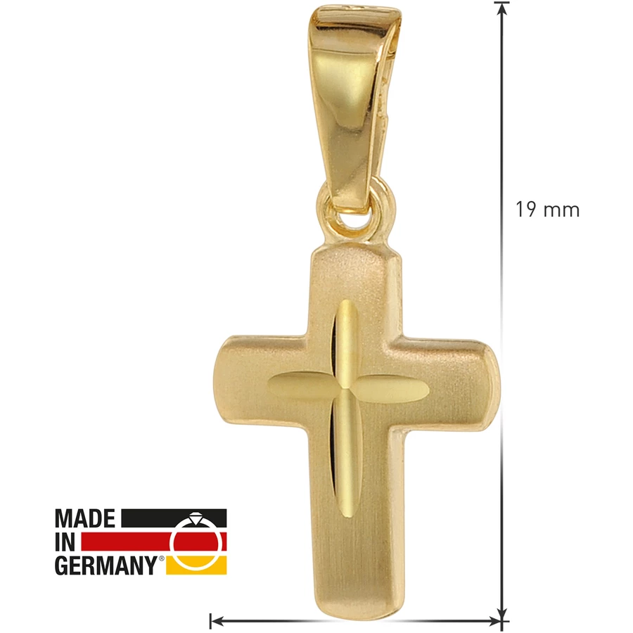 trendor Kreuz-Anhänger für Kinder Gold 585 (14 Kt.) + Plattierte Kette gold