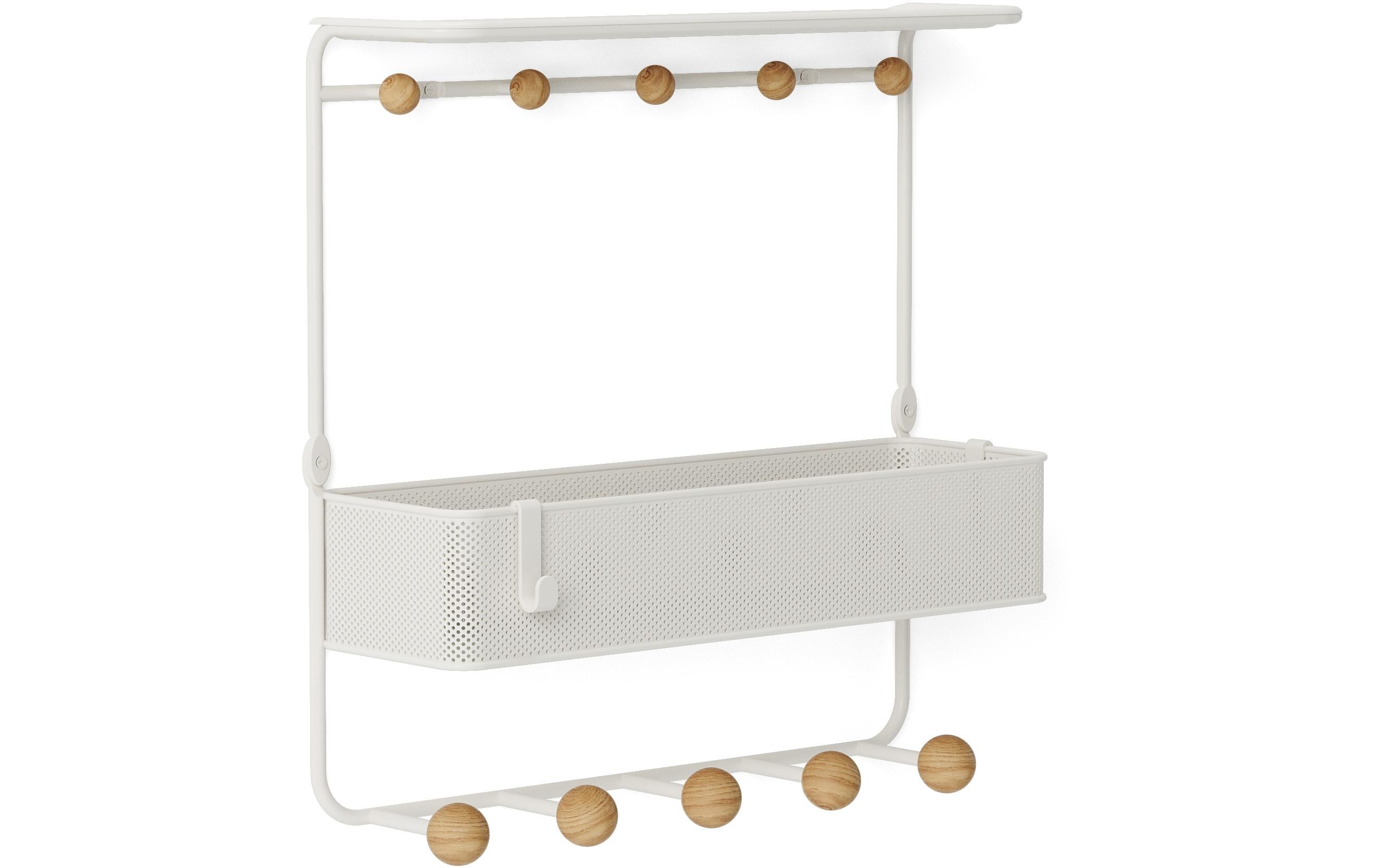 Wandgarderobe Estique 10 Haken, WeissWandgarderobe aus Stahl und Holz