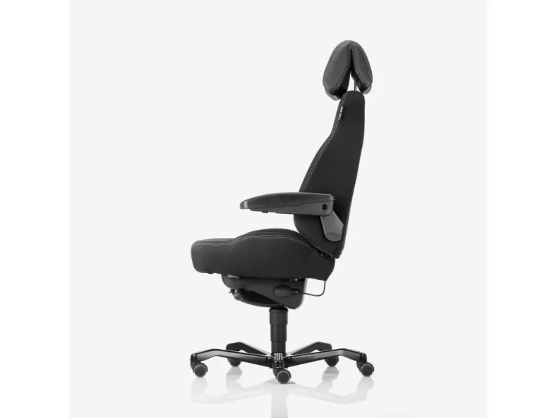 Kontorstol KAB Seating Executive, White-Line Sort tekstil fighter inkl. armlæn og nakkestøtte i sort skind