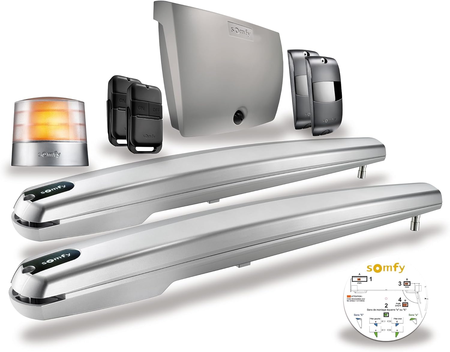 Somfy 1240653 - Garagentorantrieb Exavia Star - Torantriebe für Flügeltore von 2m x 2,5m – Enthält 2x Somfy Fernbedienung, 1 orange Warnleuchte + Lichtschranke - Hergestellt in Frankreich