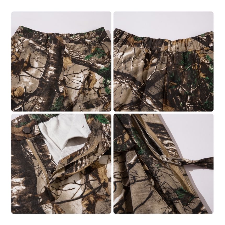 Derbundy - Cargobroek met hoge taille en wijde pijpen en camouflageprint