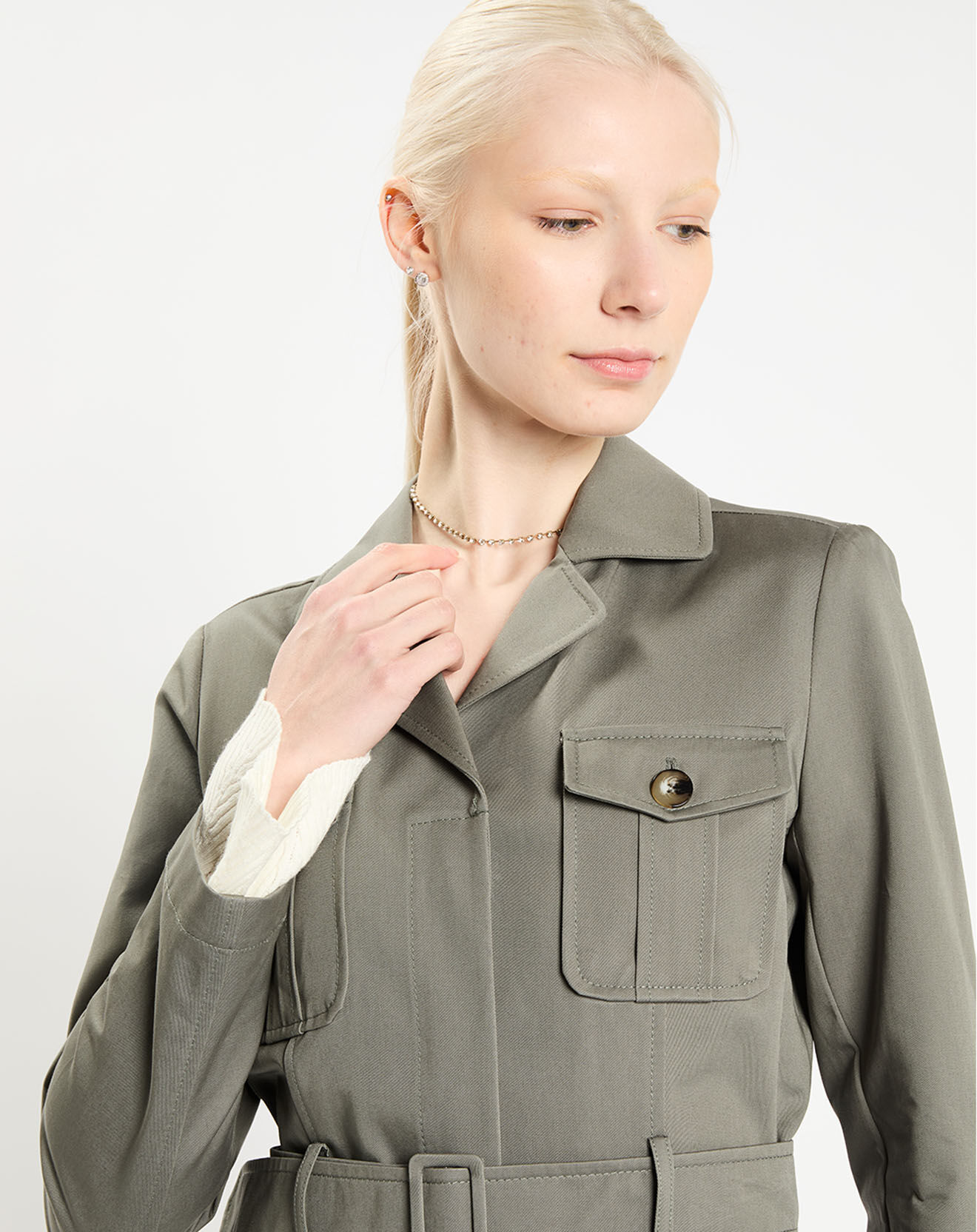 Zapa Trench-coat court en Gabardine Vania kaki